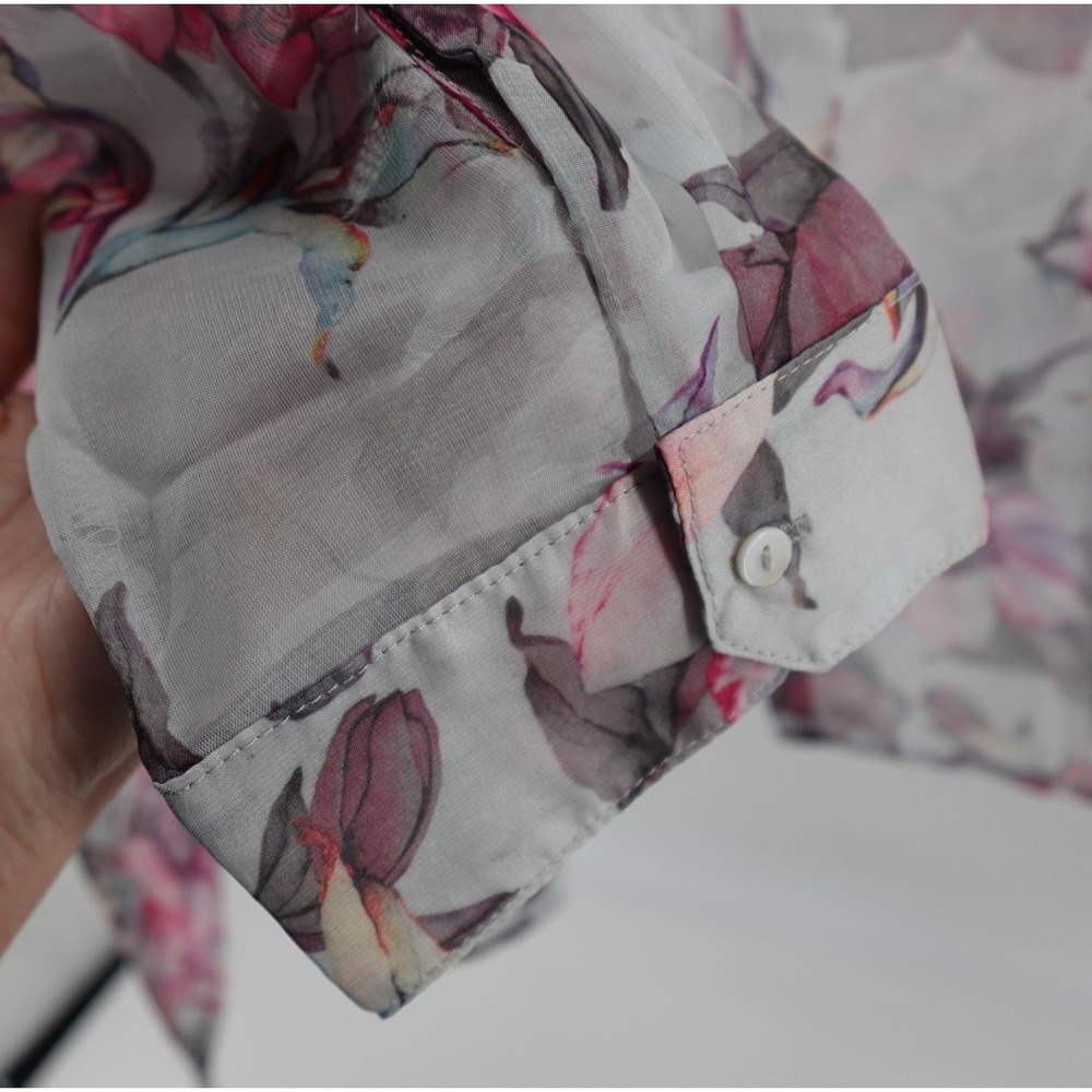 Umgee USA Pink Floral Sheer Button Down Blouse Long Sleeve Top A3854 Small - Picture 5 of 8